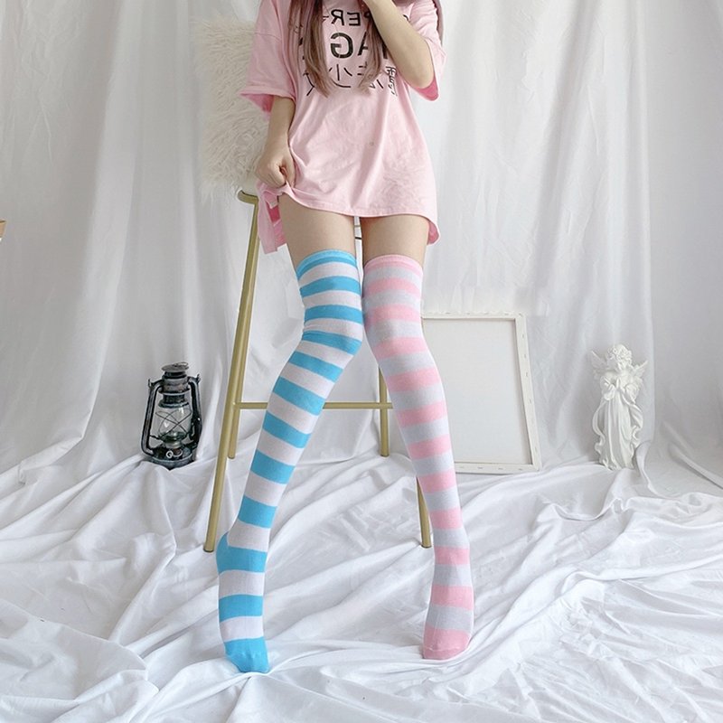 Pastel Color Striped Stockings - Kirakira World - grungestyle - kawaii fashion -kawaii store-kawaii aesthetic - kawaiistyle