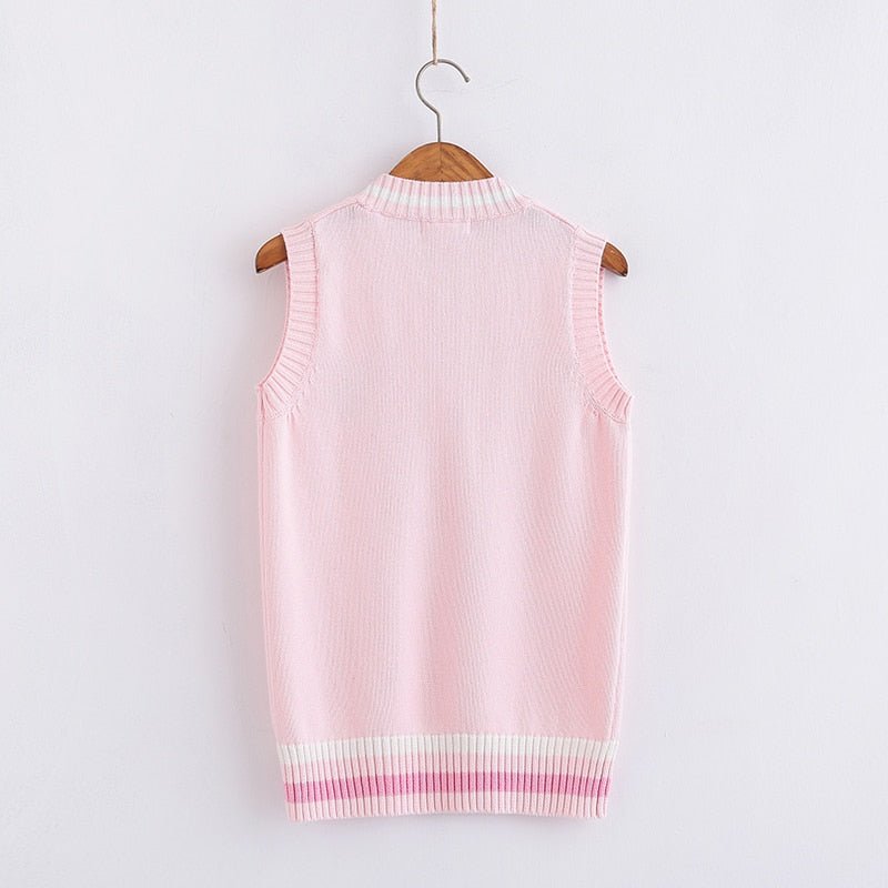 Soft Pink Rabbit Embroidery Vest - Kirakira World - grungestyle - kawaii fashion -kawaii store-kawaii aesthetic - kawaiistyle