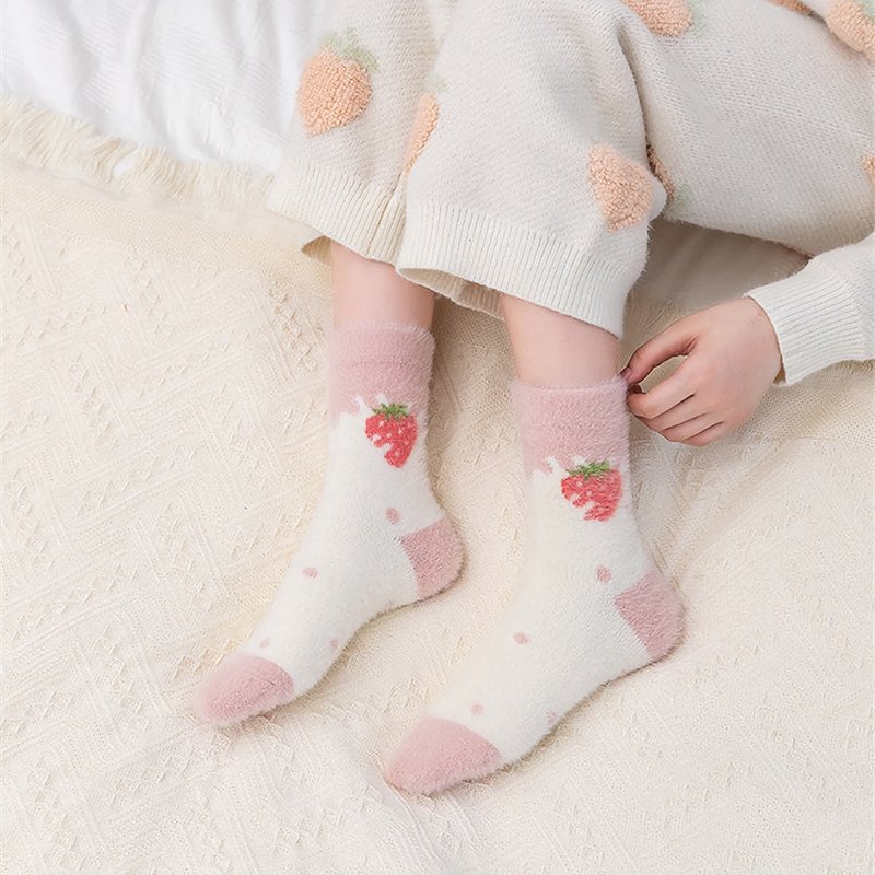 Sweet Pink Strawberry Milk Fuzzy Socks - Kirakira World - grungestyle - kawaii fashion -kawaii store-kawaii aesthetic - kawaiistyle