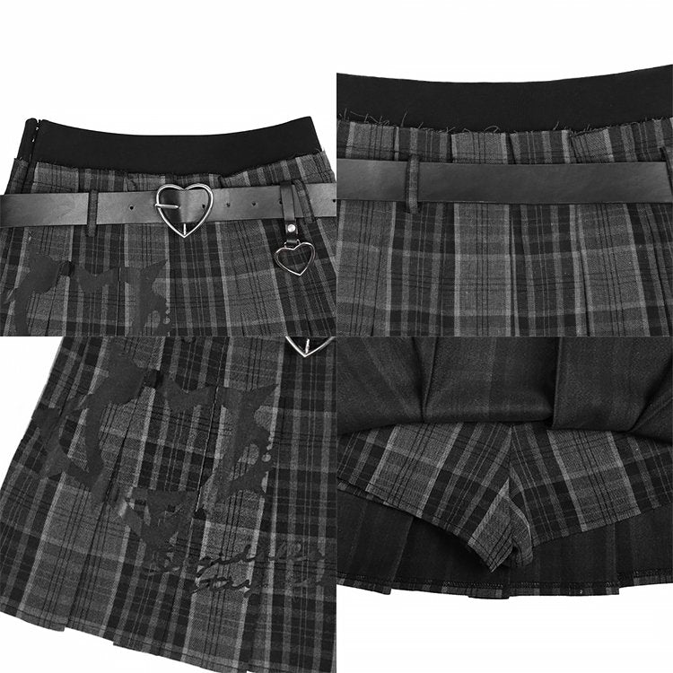 Plaid Pleated Skirt & Belt - Kirakira World