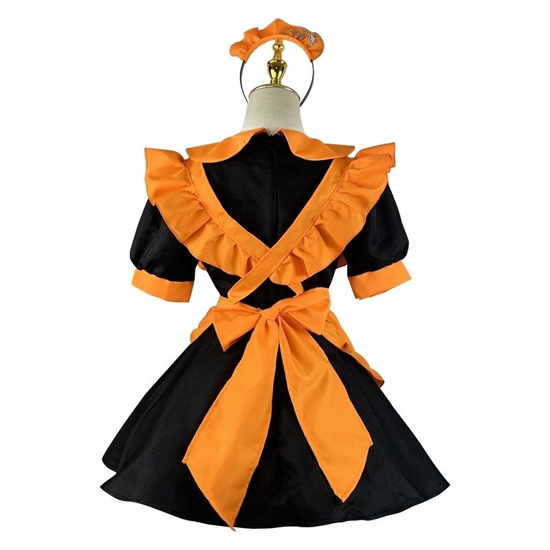 Cosplay Pumpkin Bat Embroidery Doll Collar Maid Dress - Kirakira World - grungestyle - kawaii fashion -kawaii store-kawaii aesthetic - kawaiistyle