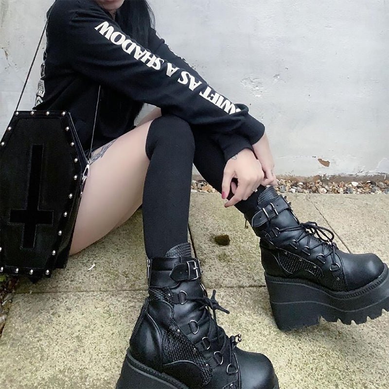 Punk Lace-Up Platform Boots - Kirakira World - grungestyle - kawaii fashion -kawaii store-kawaii aesthetic - kawaiistyle