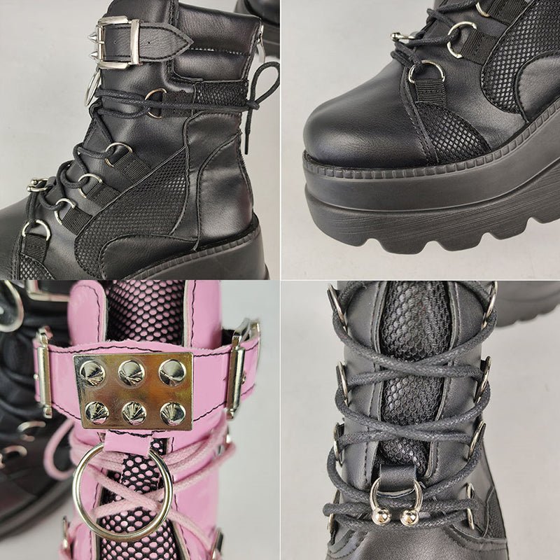 Punk Lace-Up Platform Boots - Kirakira World - grungestyle - kawaii fashion -kawaii store-kawaii aesthetic - kawaiistyle