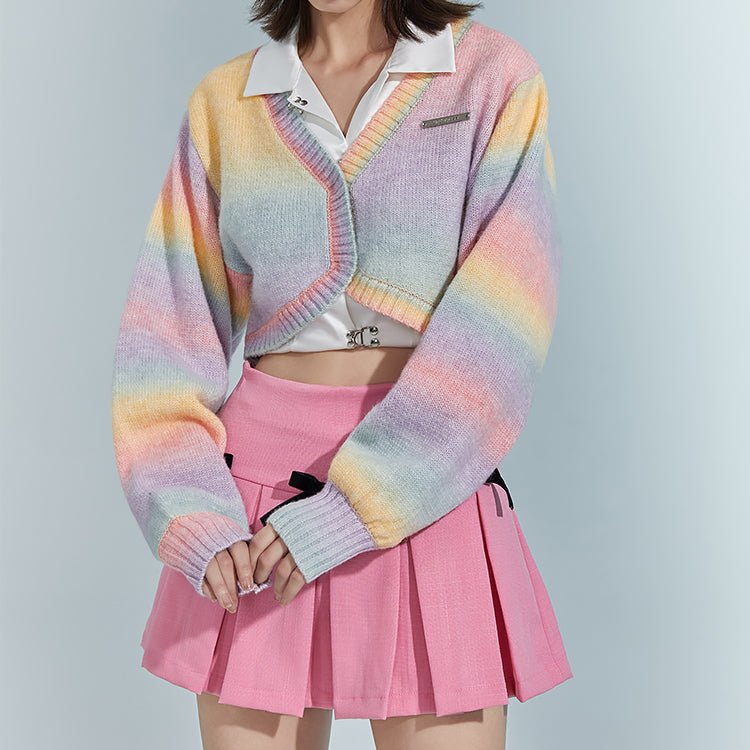 Rainbow Gradient Short Crop Knit Cardigan - Kirakira World