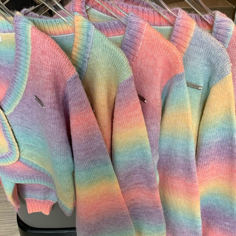Rainbow Gradient Short Crop Knit Cardigan - Kirakira World