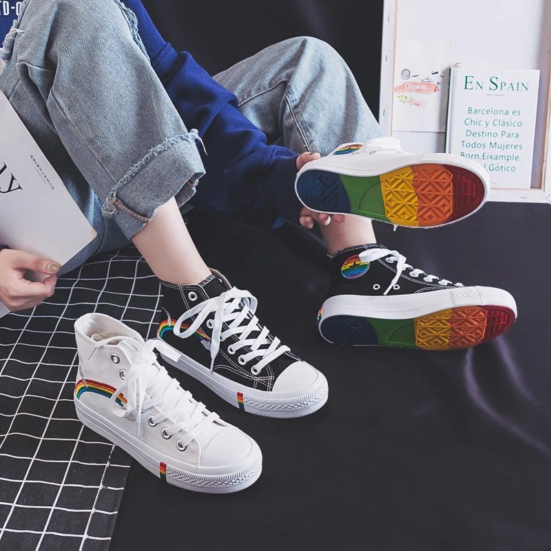 Rainbow High Top Canvas Sneakers - Kirakira World - grungestyle - kawaii fashion -kawaii store-kawaii aesthetic - kawaiistyle