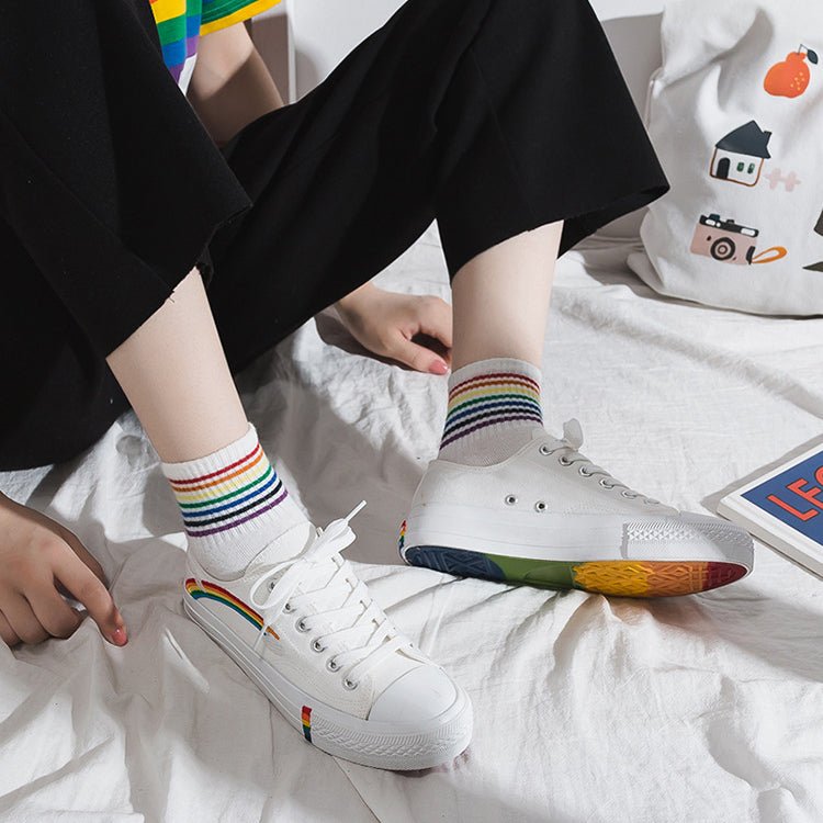 Rainbow Low Top Canvas Sneakersr - Kirakira World - grungestyle - kawaii fashion -kawaii store-kawaii aesthetic - kawaiistyle