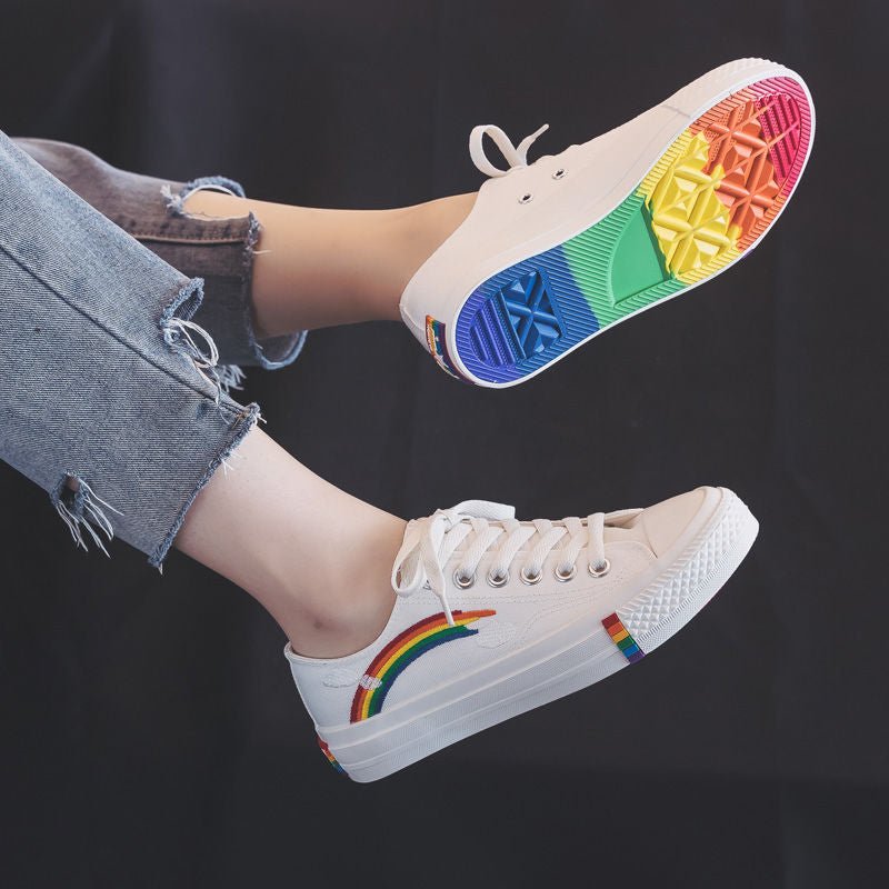 Rainbow Low Top Canvas Sneakersr - Kirakira World - grungestyle - kawaii fashion -kawaii store-kawaii aesthetic - kawaiistyle