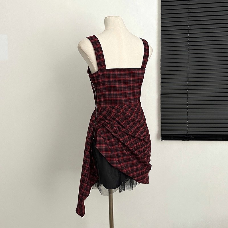 Retro Red Plaid Sleeveless Dress - Kirakira World
