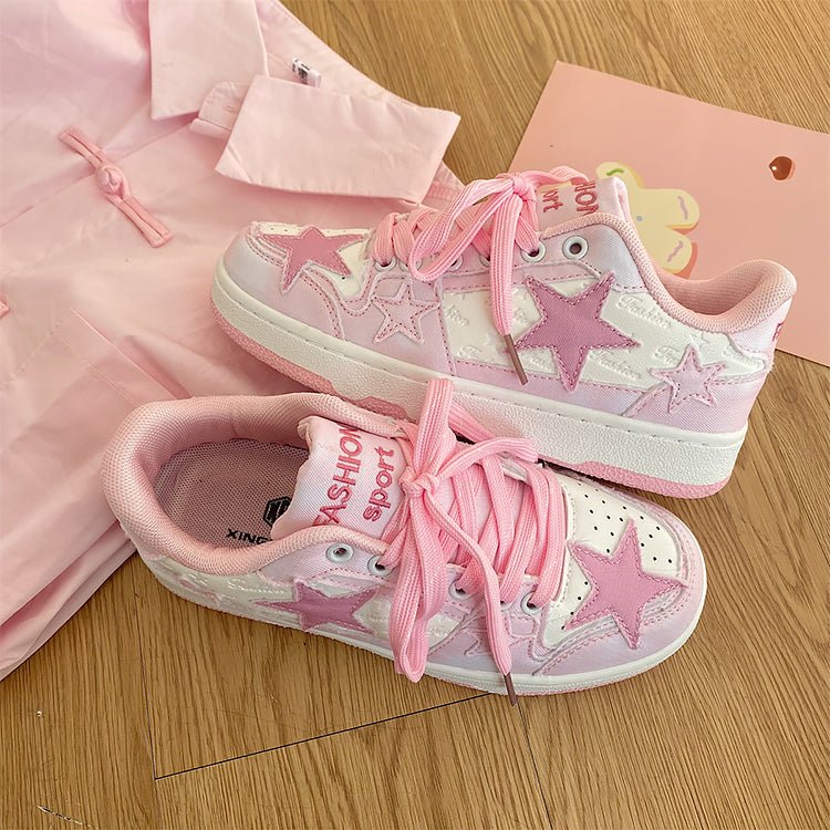 Retro Shooting Star Patch Pink Sneakers - Kirakira World