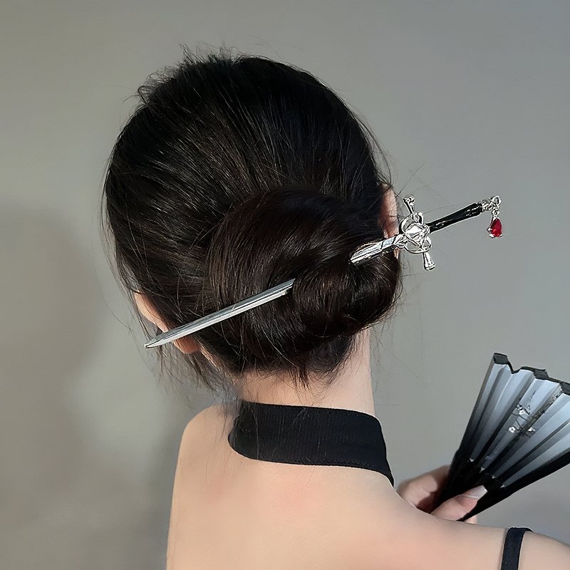 Ruby Pendant Sword Hair Sticks - Kirakira World - grungestyle - kawaii fashion -kawaii store-kawaii aesthetic - kawaiistyle