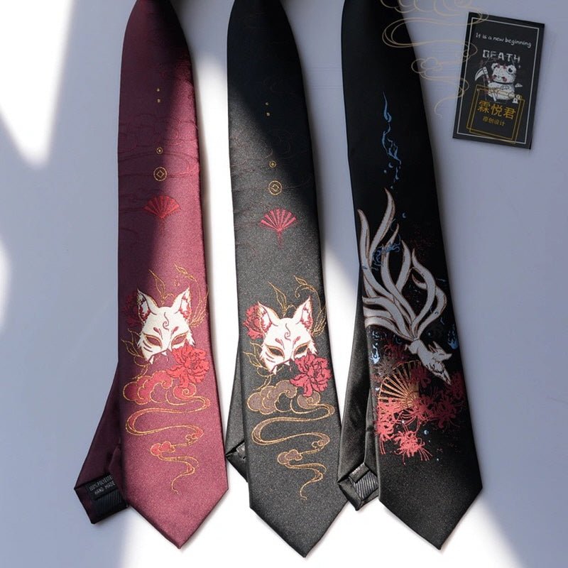 Anime Fox Embroidered Neckties - Kirakira World - grungestyle - kawaii fashion -kawaii store-kawaii aesthetic - kawaiistyle
