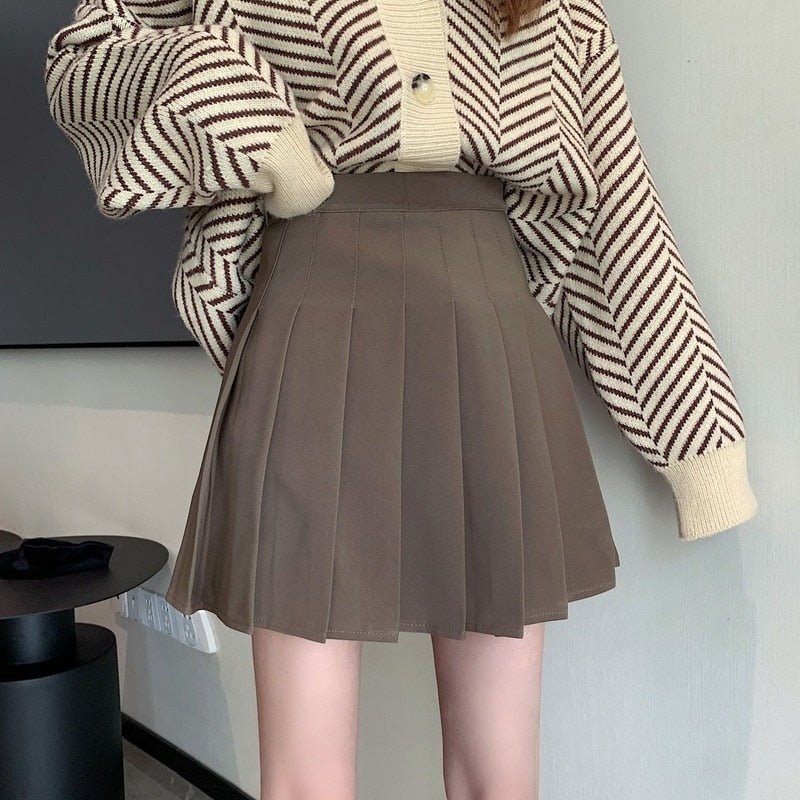 Simply Preppy Style Pleated Elastic Waist Skirt - Kirakira World - grungestyle - kawaii fashion -kawaii store-kawaii aesthetic - kawaiistyle