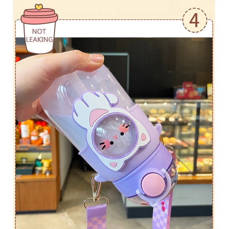 Cute Kawaii Cartoon Water Bottle With Straw and Strap - Kirakira World - grungestyle - kawaii fashion -kawaii store-kawaii aesthetic - kawaiistyle
