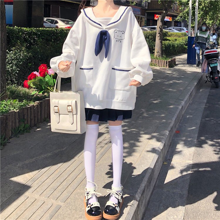 Sweet Loose Sailor Collar Sweatshirt - Kirakira World - grungestyle - kawaii fashion -kawaii store-kawaii aesthetic - kawaiistyle