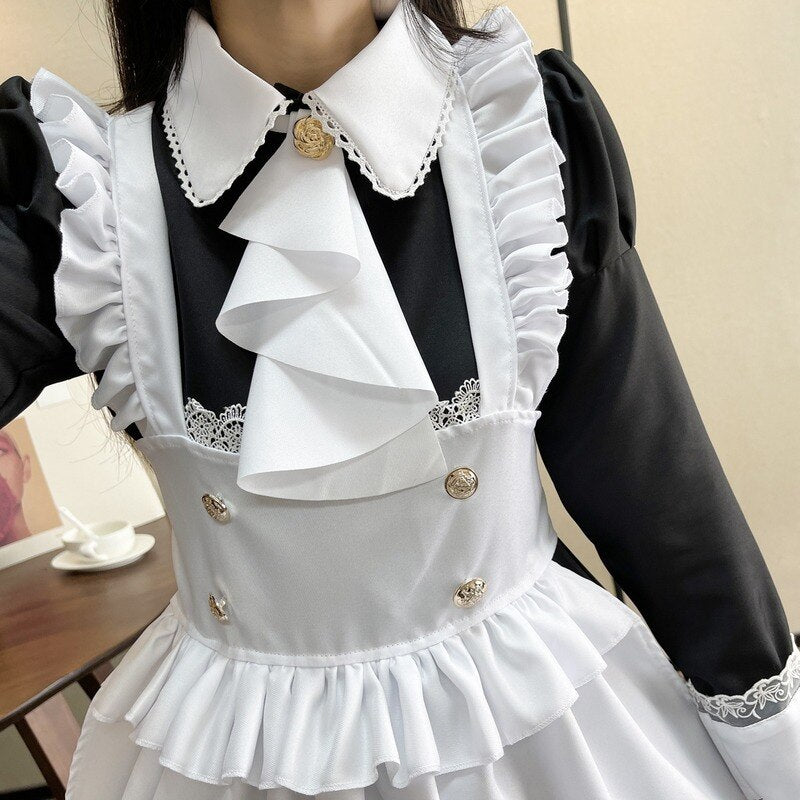 Anime Retro Gold Button Maid Costume Long Dress -S-5XL - Kirakira World - grungestyle - kawaii fashion -kawaii store-kawaii aesthetic - kawaiistyle