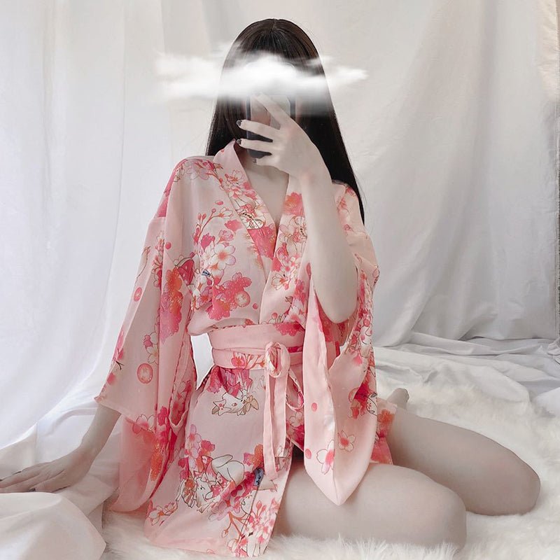 Sexy Japanese Lingerie Set Women Sakura Uniforms Cosplay Kimono