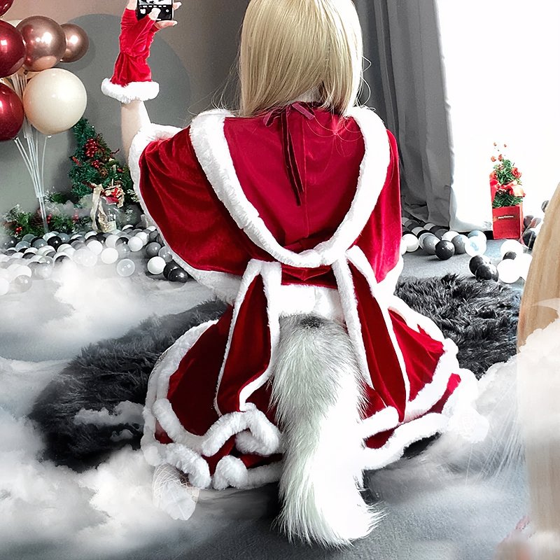 Cat Santa Girl Lace Up Plush Set - Kirakira World - grungestyle - kawaii fashion -kawaii store-kawaii aesthetic - kawaiistyle