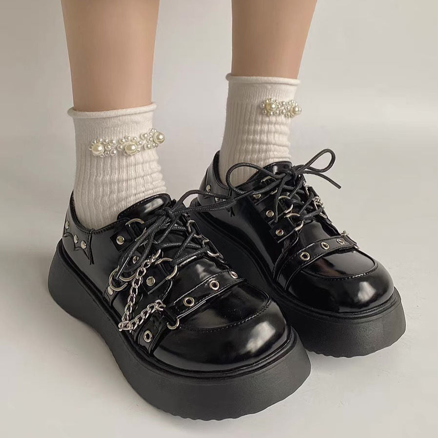 Dark Demon Lolita Chain Platform Shoes - Kirakira World - grungestyle - kawaii fashion -kawaii store-kawaii aesthetic - kawaiistyle