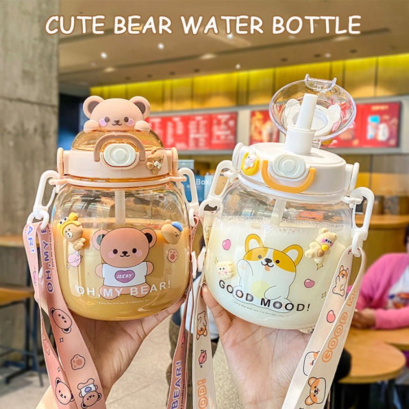 BPA Free Cute Animal Plastic Water Bottle With Straw & 3D sticker - Kirakira World - grungestyle - kawaii fashion -kawaii store-kawaii aesthetic - kawaiistyle