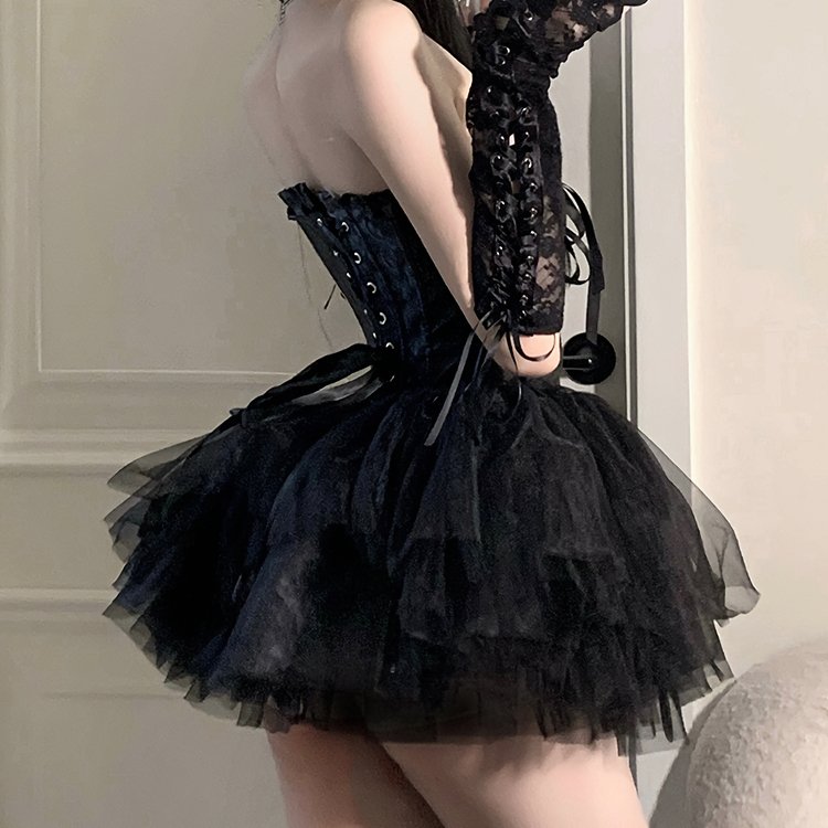 Sexy Queen Mesh Tulip Bustier Dress Set - Kirakira World