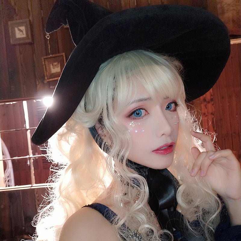 Halloween Witch Pointed Velvet Hat - Kirakira World - grungestyle - kawaii fashion -kawaii store-kawaii aesthetic - kawaiistyle