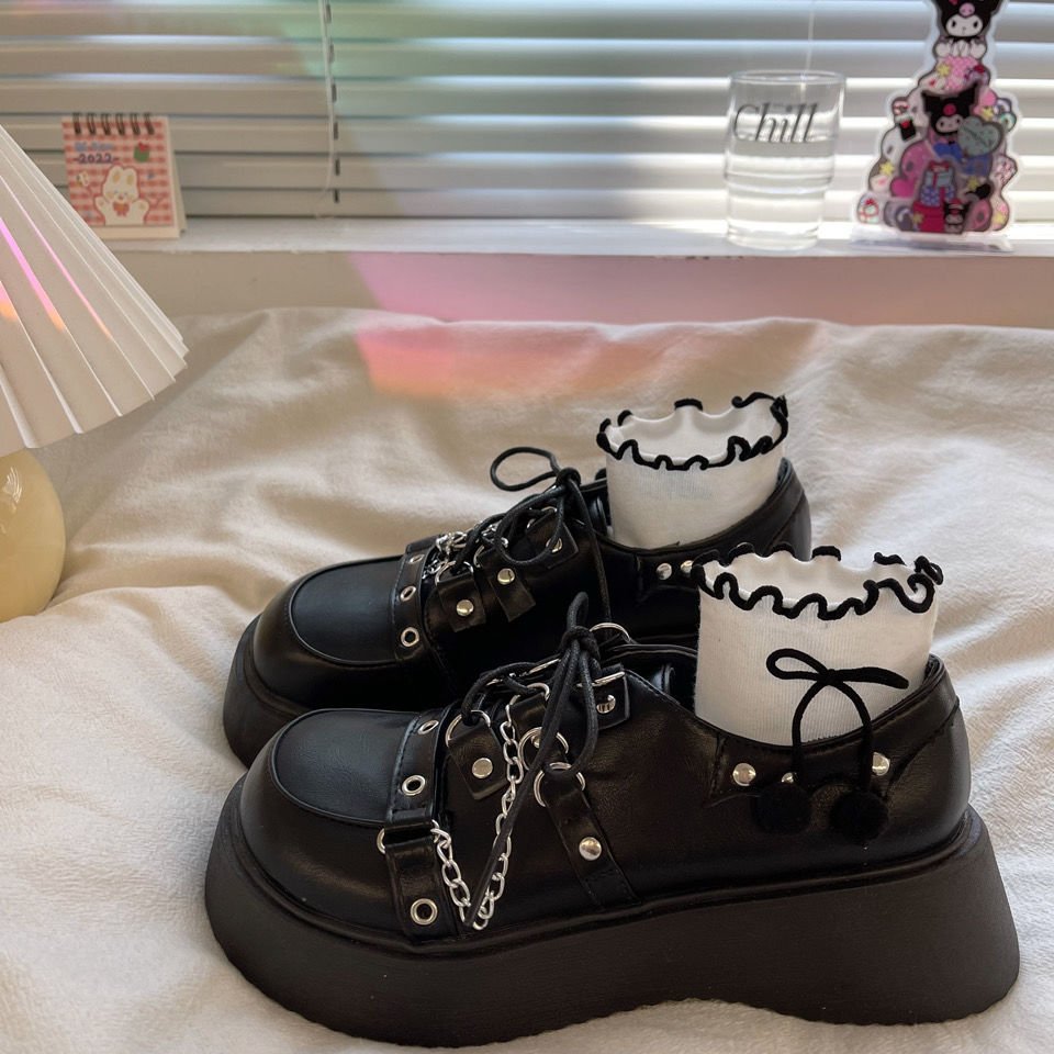 Dark Demon Lolita Chain Platform Shoes - Kirakira World - grungestyle - kawaii fashion -kawaii store-kawaii aesthetic - kawaiistyle