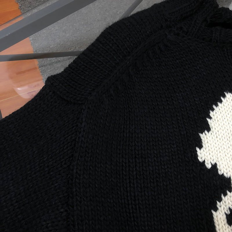 Skull Print Hollow Out Knit Sweater - Kirakira World - grungestyle - kawaii fashion -kawaii store-kawaii aesthetic - kawaiistyle