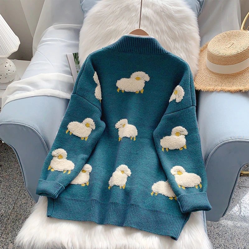 Soft Sheep Embroidery Cardigan Sweater - Kirakira World - grungestyle - kawaii fashion -kawaii store-kawaii aesthetic - kawaiistyle