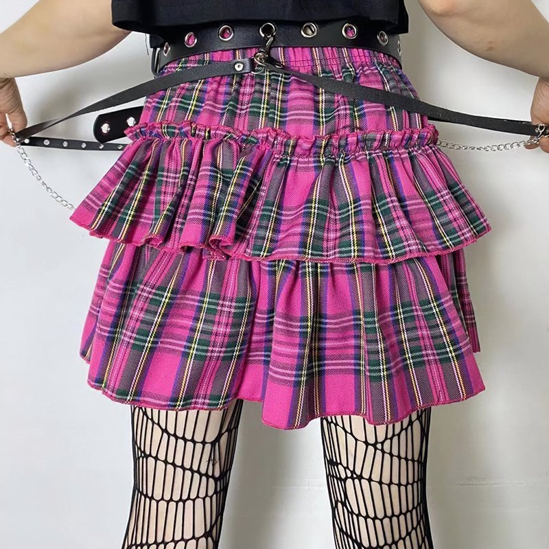 Double Layer Plaid Skirt - Kirakira World