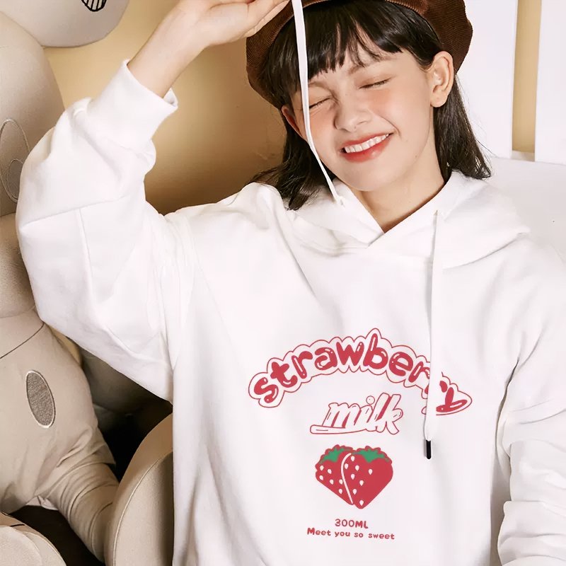 Strawberry Milk Round Neck 100% Cotton Sweatshirt - Kirakira World - grungestyle - kawaii fashion -kawaii store-kawaii aesthetic - kawaiistyle
