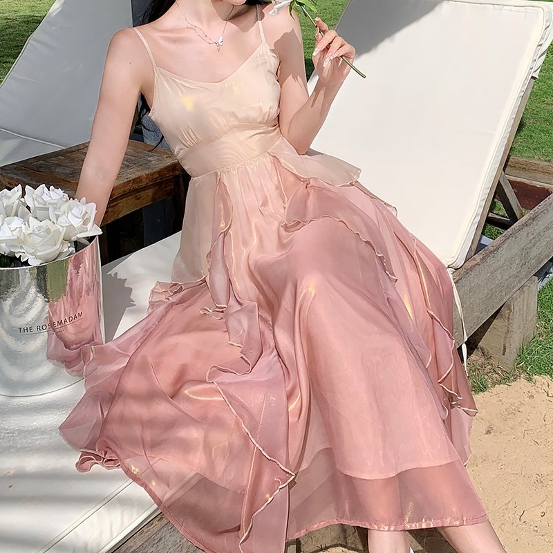 Summer Fairy Pink Frill Strap Dress - Kirakira World