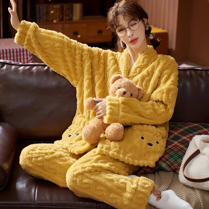 Sweet Bear Pocket Fuzzy Pajama Set - Kirakira World - grungestyle - kawaii fashion -kawaii store-kawaii aesthetic - kawaiistyle