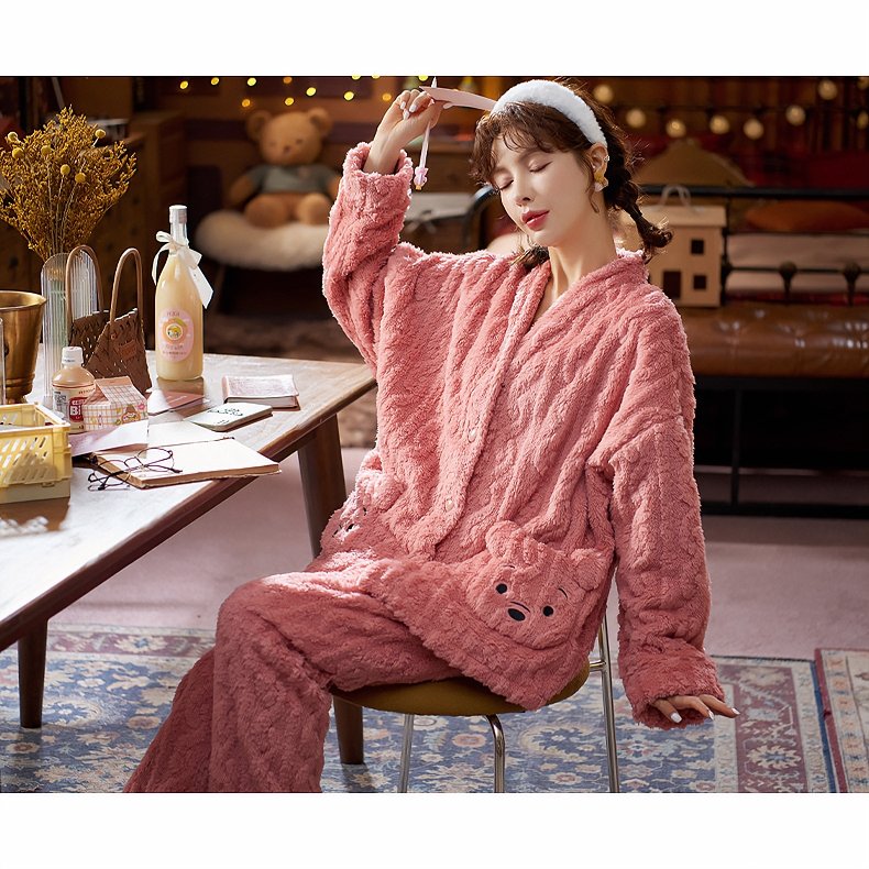 Sweet Bear Pocket Fuzzy Pajama Set - Kirakira World - grungestyle - kawaii fashion -kawaii store-kawaii aesthetic - kawaiistyle