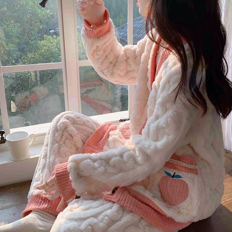 Sweet Fruit Color Fuzzy Pajama Set - Kirakira World - grungestyle - kawaii fashion -kawaii store-kawaii aesthetic - kawaiistyle