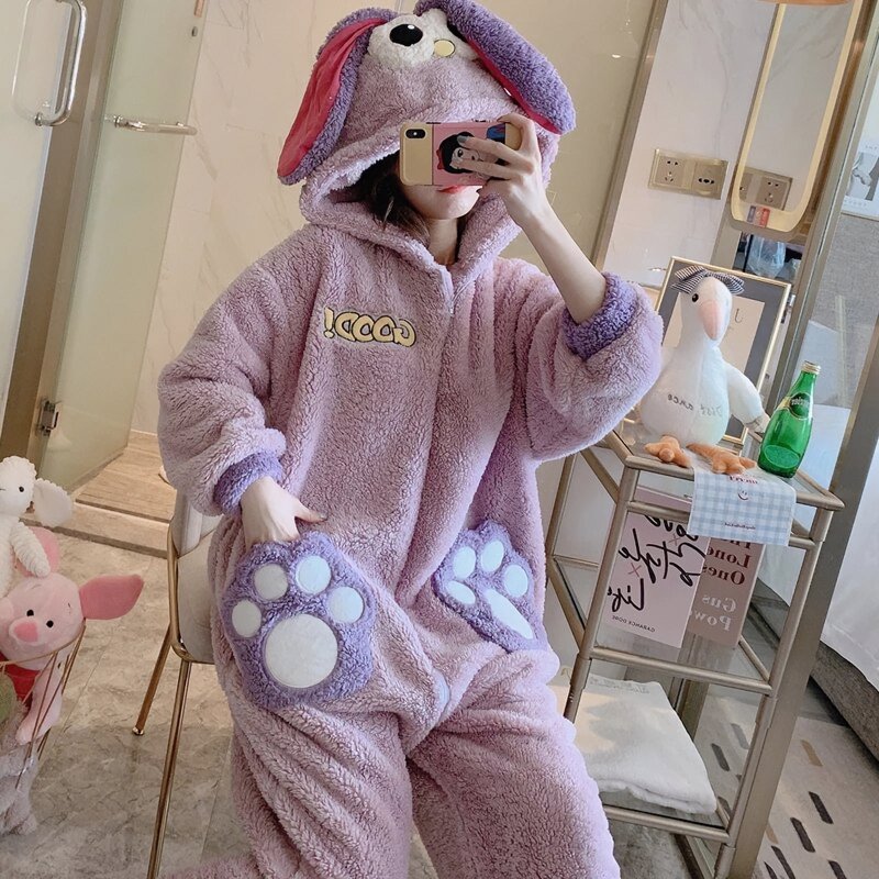 Sweet Pastel Cartoon Animal Fuzzy Lounge PJ Jumpsuit - Kirakira World - grungestyle - kawaii fashion -kawaii store-kawaii aesthetic - kawaiistyle