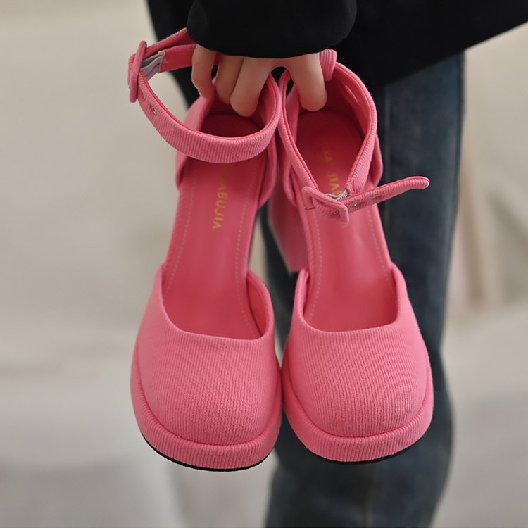 Textile Platform Heels - Pink - Kirakira World
