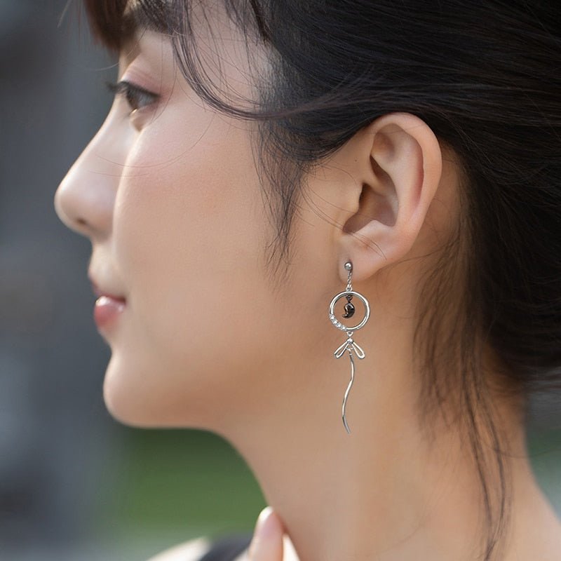 925 Sterling Silver Japanese Fox Pendant Earring - Kirakira World - grungestyle - kawaii fashion -kawaii store-kawaii aesthetic - kawaiistyle