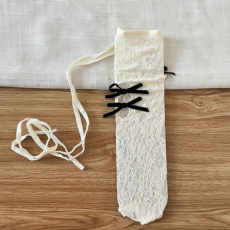 Thigh Strap Ribbon Fishnet Knee-High Socks - Kirakira World