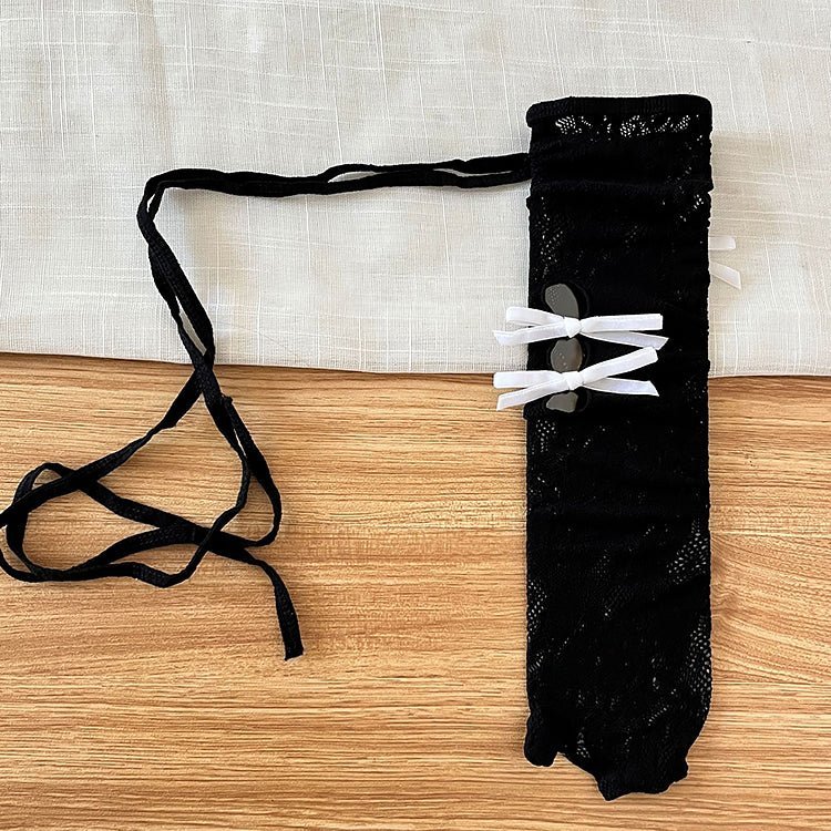 Thigh Strap Ribbon Fishnet Knee-High Socks - Black - Kirakira World