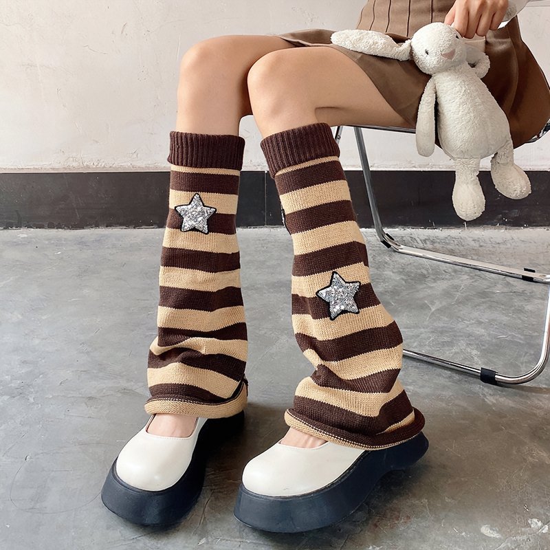 Twinkle Patch Leg Warmer Socks - Brown - Kirakira World