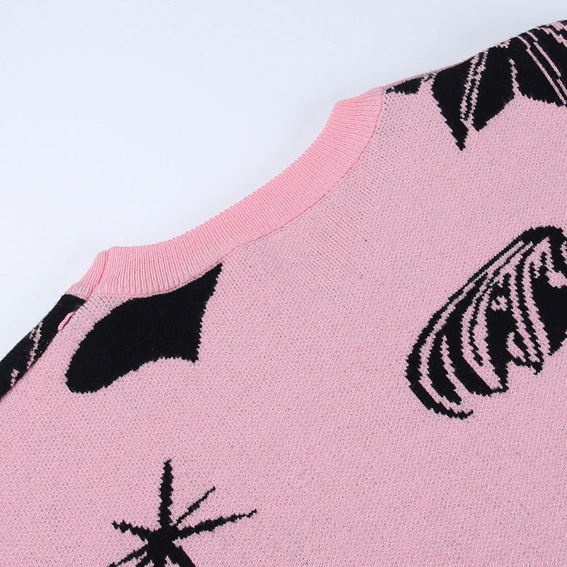 Y2K Bat Print Round Collar Casual Sweater - Kirakira World - grungestyle - kawaii fashion -kawaii store-kawaii aesthetic - kawaiistyle