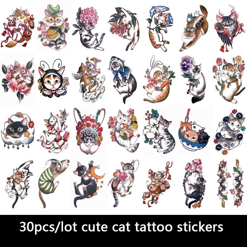 30pcs/ Cats Colorful Temporary Tattoo - Kirakira World - grungestyle - kawaii fashion -kawaii store-kawaii aesthetic - kawaiistyle