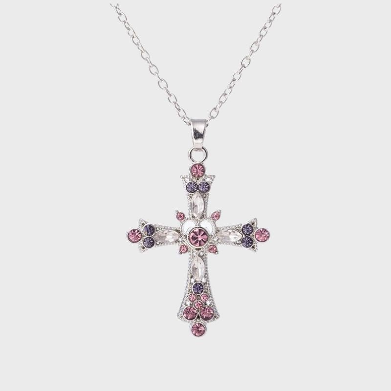Multi Color Diamond Zircon Cross Pendant Necklace - Kirakira World