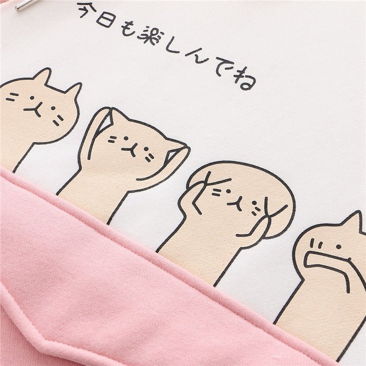 ⭐for boys and girls- kawaii Cat Love Fish Printed Pocket Hoodie - Kirakira World - grungestyle - kawaii fashion -kawaii store-kawaii aesthetic - kawaiistyle
