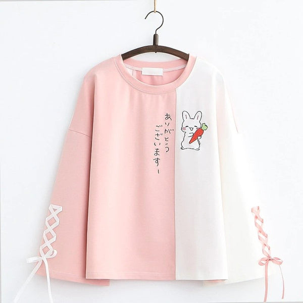 Kawaii Rabbit Carrot Lace Up T-Shirt - Kirakira World - grungestyle - kawaii fashion -kawaii store-kawaii aesthetic - kawaiistyle