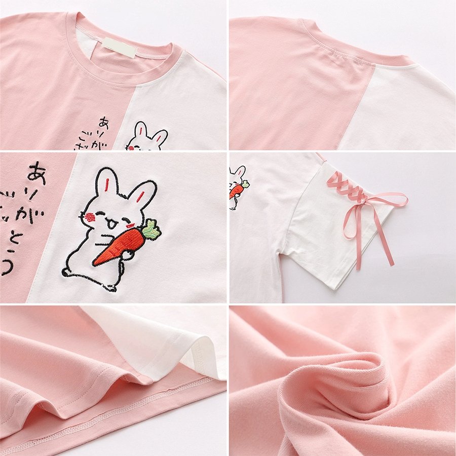 Kawaii Rabbit Carrot Lace Up T-Shirt - Kirakira World - grungestyle - kawaii fashion -kawaii store-kawaii aesthetic - kawaiistyle