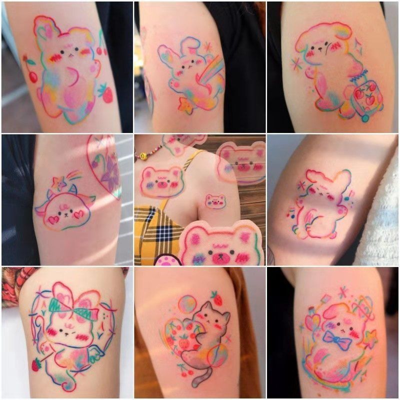60 sheets / Colorful Kawaii Animal Friends Temporary Tattoos - Kirakira World - grungestyle - kawaii fashion -kawaii store-kawaii aesthetic - kawaiistyle